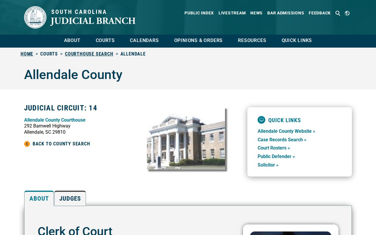 Allendale County criminal history courthouse record office