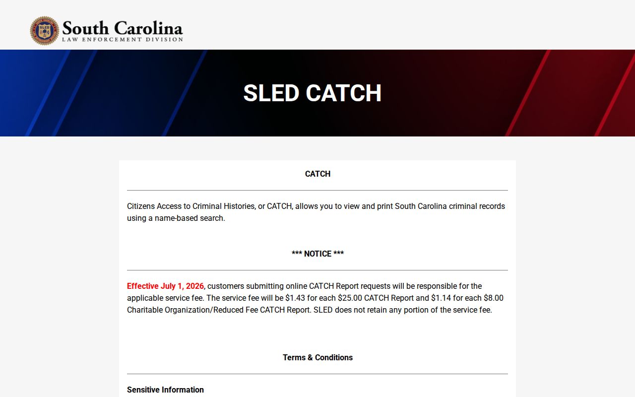 Allendale County criminal history SLED CATCH portal