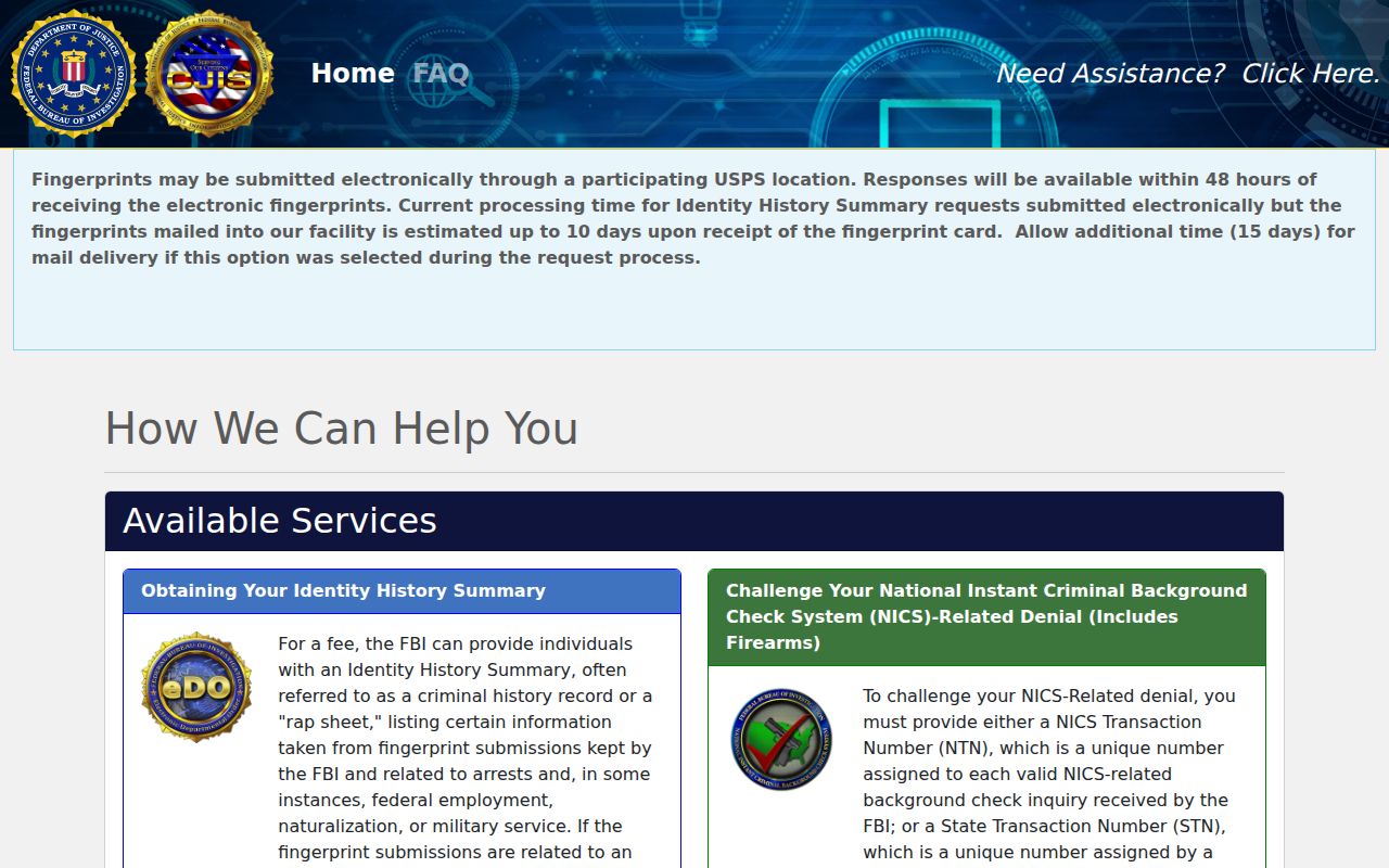 Allendale County arrest search FBI identity history portal