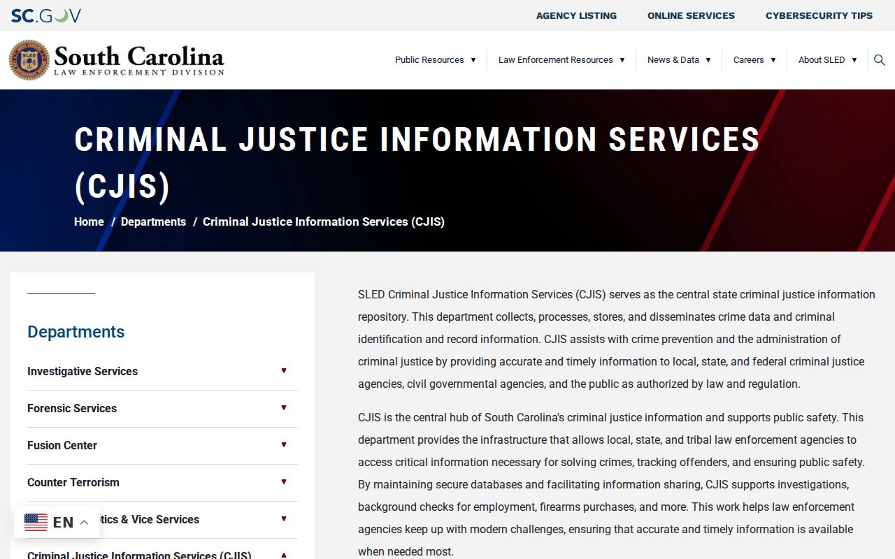 Allendale County arrest fingerprint repository at SLED CJIS