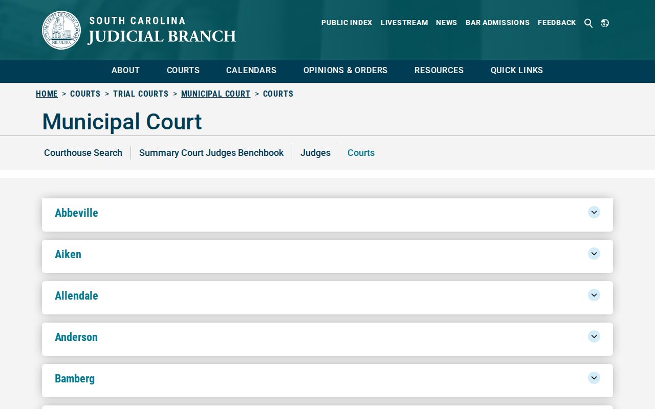 Allendale County criminal court case municipal directory