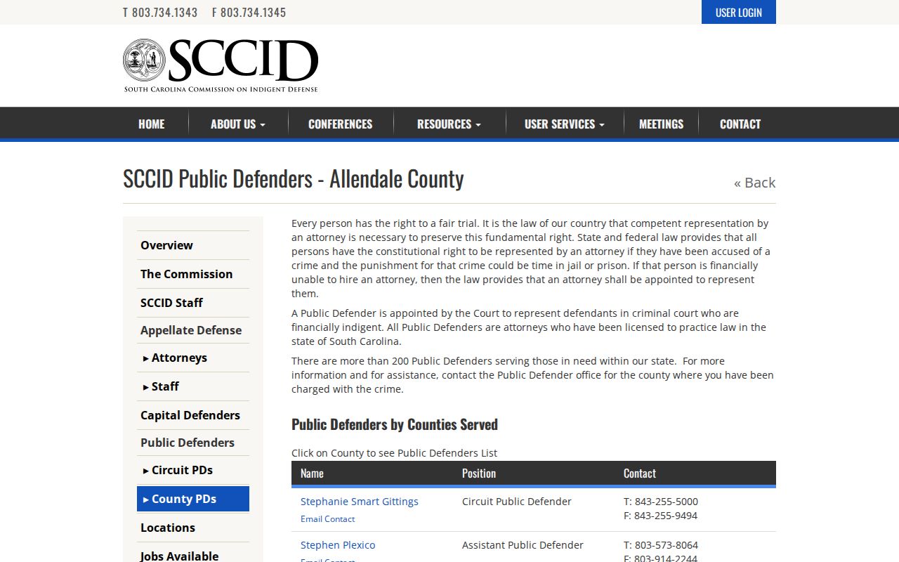 Allendale County criminal court public defender directory