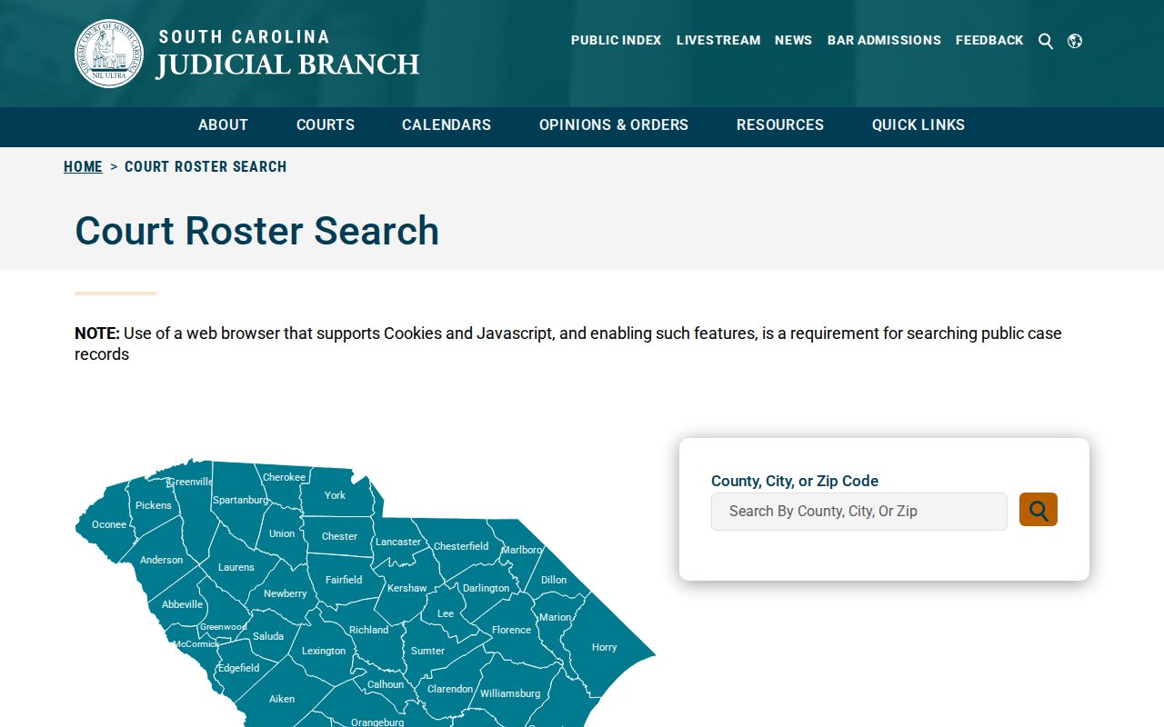 Allendale County criminal court roster search interface